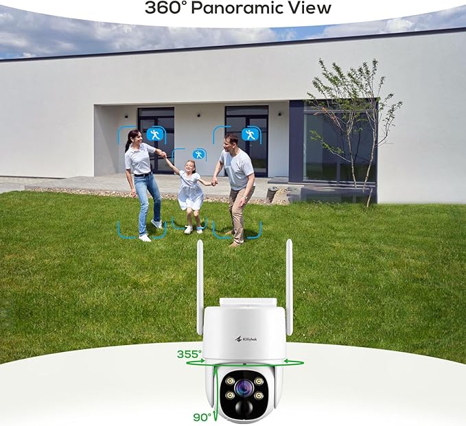 Kittyhok Solar Security Cameras Wireless Outdoor, 360° Pan & Tilt Home Security Camera, No Subscription, 2K Clarity, Color Night Vision, WiFi6 NVR with 64GB microSD Card, Local Storage, 5G & 2.4G WiFi