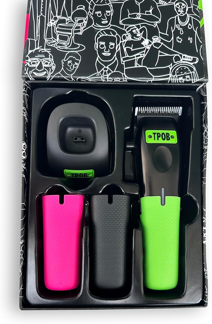 TPOB Play Barber Hair Clippers for Men 7500 RPM with Rubber Grips (Black/Green/Pink)