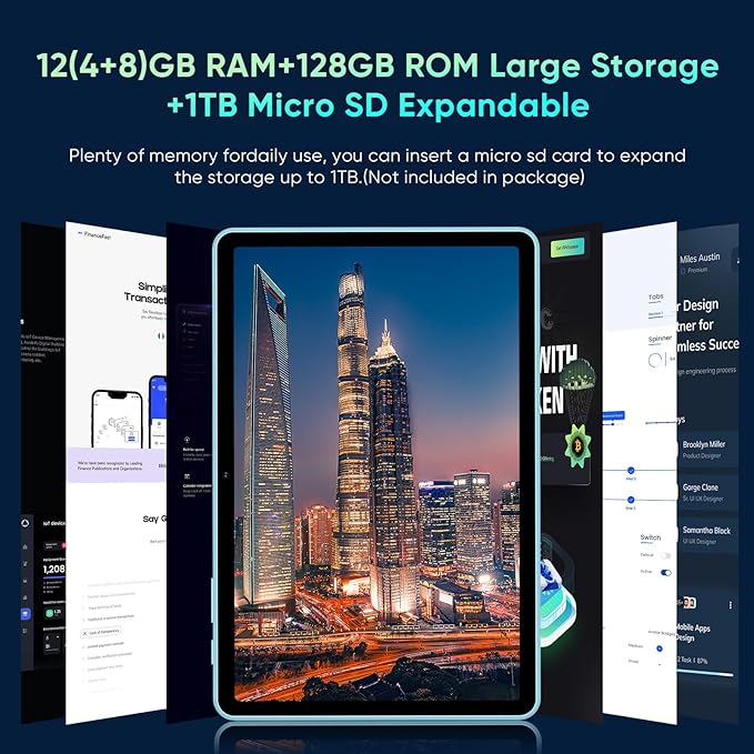 Tablet, Android 15 Tablets with 10.1 inch HD Display, 128GB Storage 1TB Expand, Octa-Core Processors, 6000mAh, Widevine L1, GPS, Dual Camera, WiFi 5, BT5.0 (Blue)