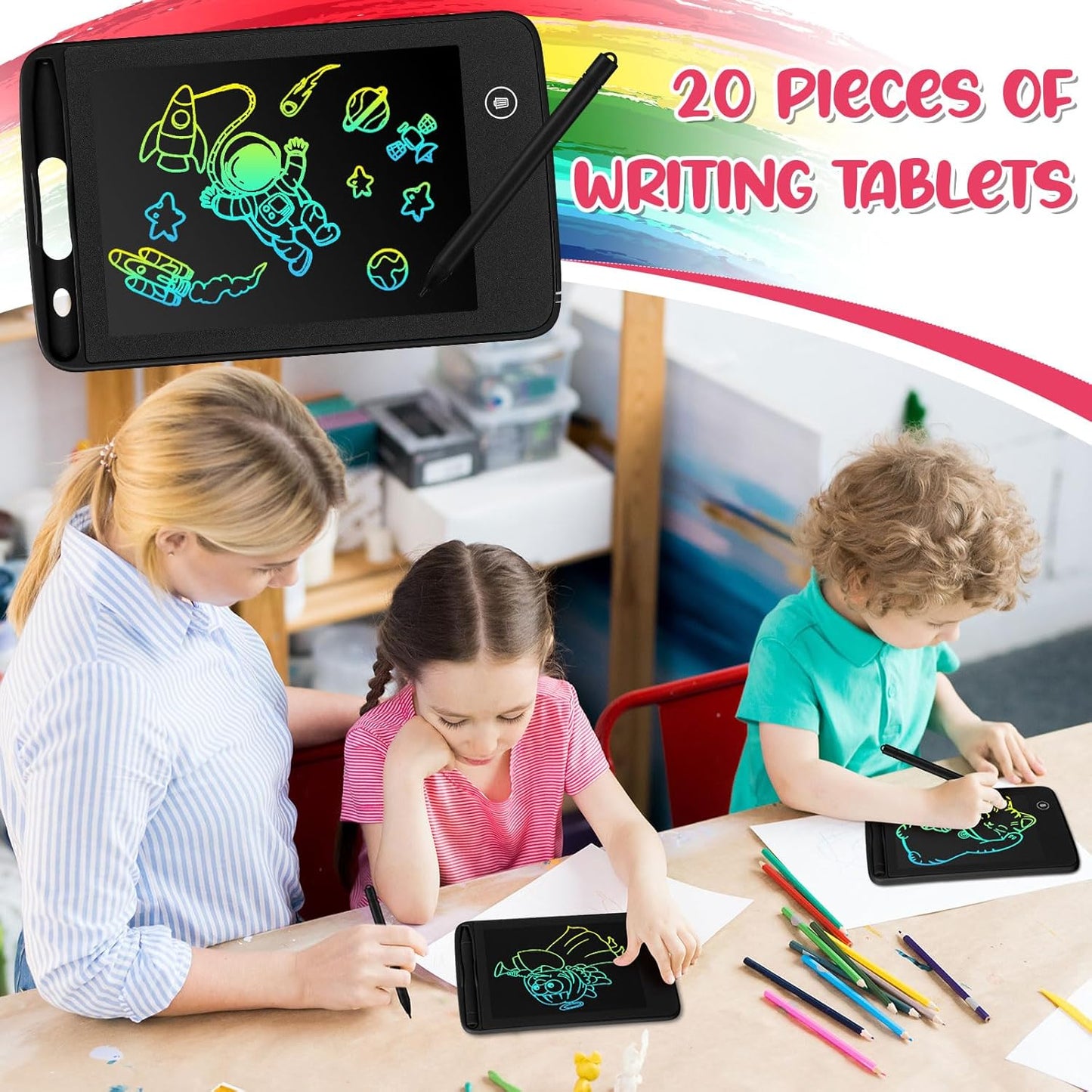 Zhehao 20 Pcs LCD Writing Tablet for Kids 6.5 Inch Colorful Doodle Board LCD Writing Board Kids Portable Electronic Drawing Board Erasable Drawing Pad Reusable Writing Pad for Kid (Black)