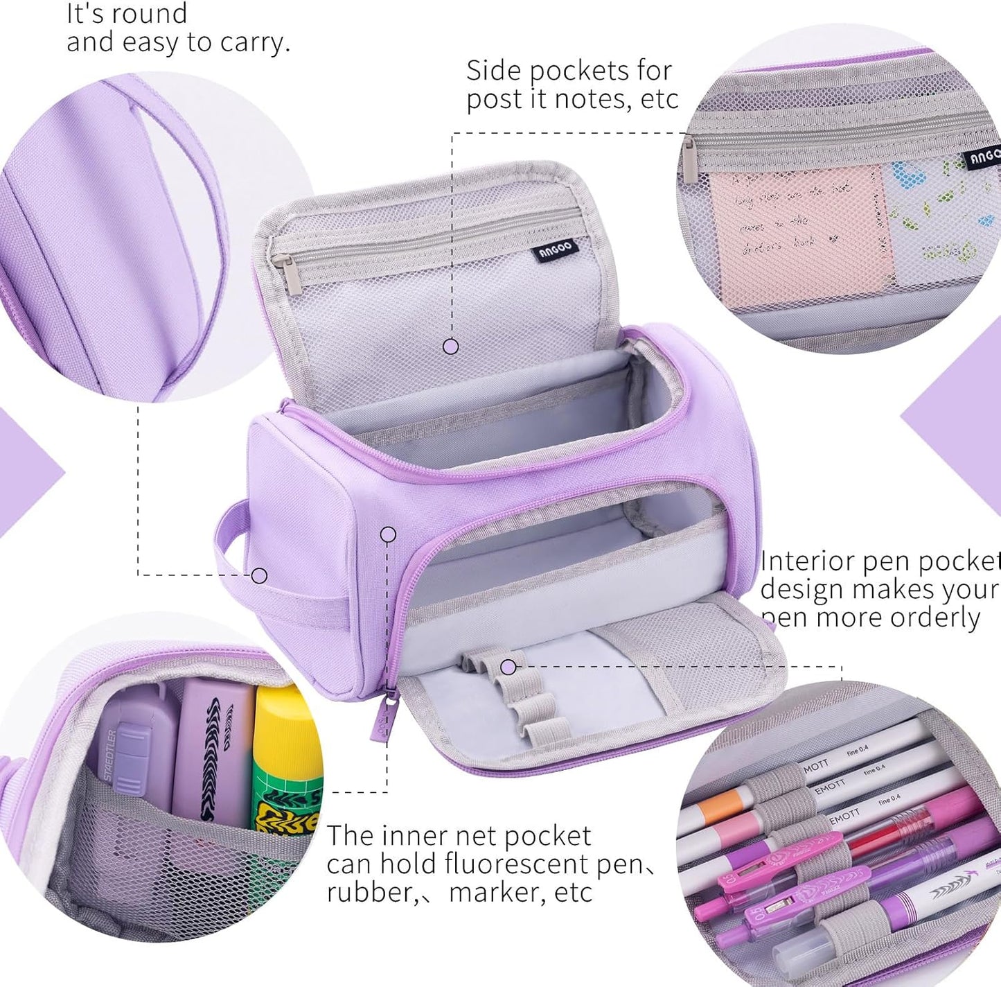HVOMO Big Capacity Pencil Case High Large Storage Pouch Marker Pen Case Travel Simple Stationery Bag School College Office Organizer for Teens Girls Adults Student（N Purple）