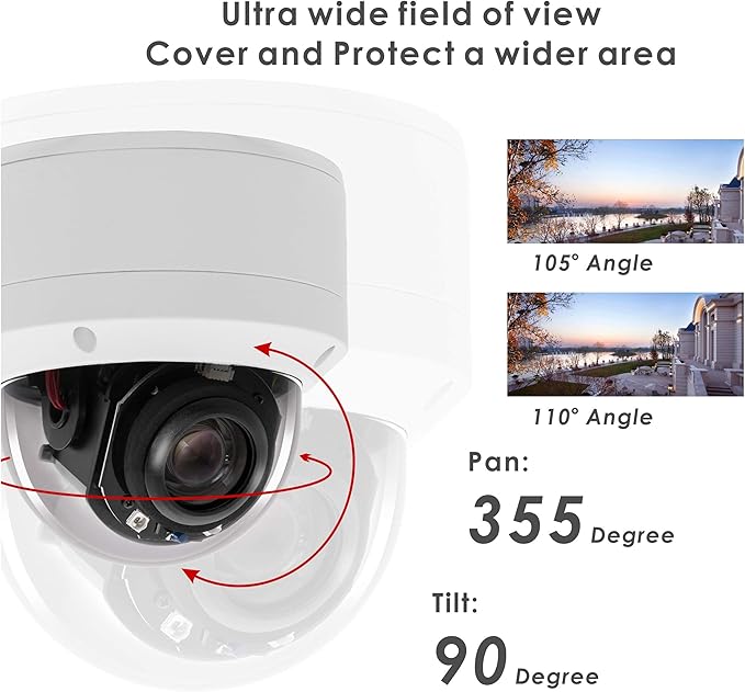 IP Security 5.0MP H.265 POE PTZ Dome Camera, Hikvision Compatible 5X Optical Zoom, Indoor/Outdoor Network Camera with Audio, Pan 355° Tilt 90°,Waterproof IP66 98ft Night Vision, Motion Detection