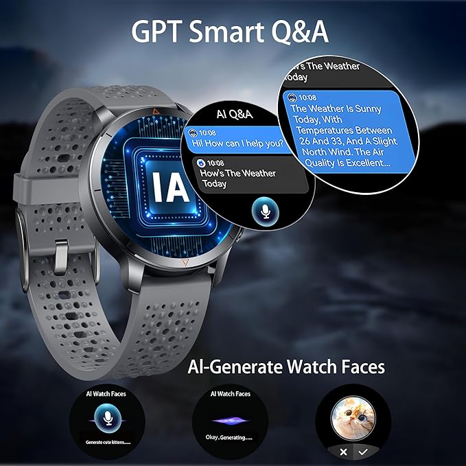 Smart Watch for Men (Answer/Make Call), Built-in GPS, Compass, 1.60" AMOLED, 5ATM Waterproof, Heart Rate SpO2 Sleep Monitor, iPhone Android - Grey