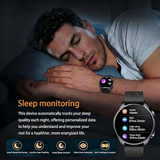 Smartwatch for Men & Women, 1.43" AMOLED Fitness Tracker GPS, Bluetooth Call, Heart Rate, Blood Oxygen (SpO2), Sleep Monitor, 100+ Sports Modes, iPhone & Android - Black