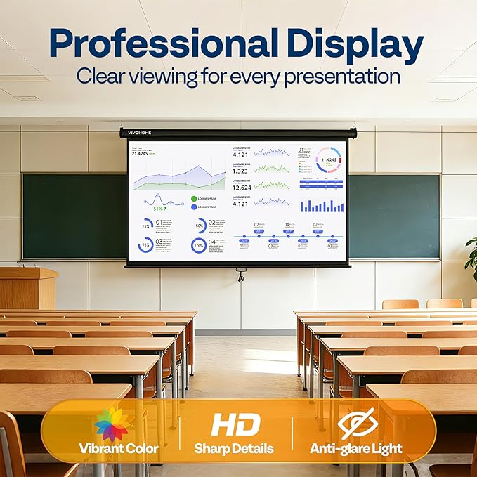 VIVOHOME 80 Inch 16:9 Pull Down Projector Screen, HD 4K Retractable Movie Screen for Indoor Home Theater and Office, Manual Projection Screen with Auto Locking (70Wx40H Inch Display Area)