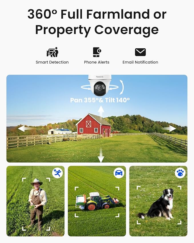 REOLINK 5MP 4G LTE Cellular Security Camera Outdoor, 360° Pan-Tilt, Sim+32GB SD Card Included, Wireless Solar Powered, Color Night Vision, Smart AI Detection, Go PT Plus+Solar Panel, Updated Version