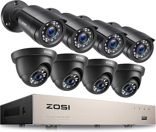 ZOSI 8CH 5MP Lite Security Camera System Outdoor,H.265+ 8 Channel 5MP Lite Video DVR Recorder and 8X1920TVL Weatherproof Home CCTV Cameras,80ft Night Vision,Motion Alert,Remote Access,NO Hard Drive