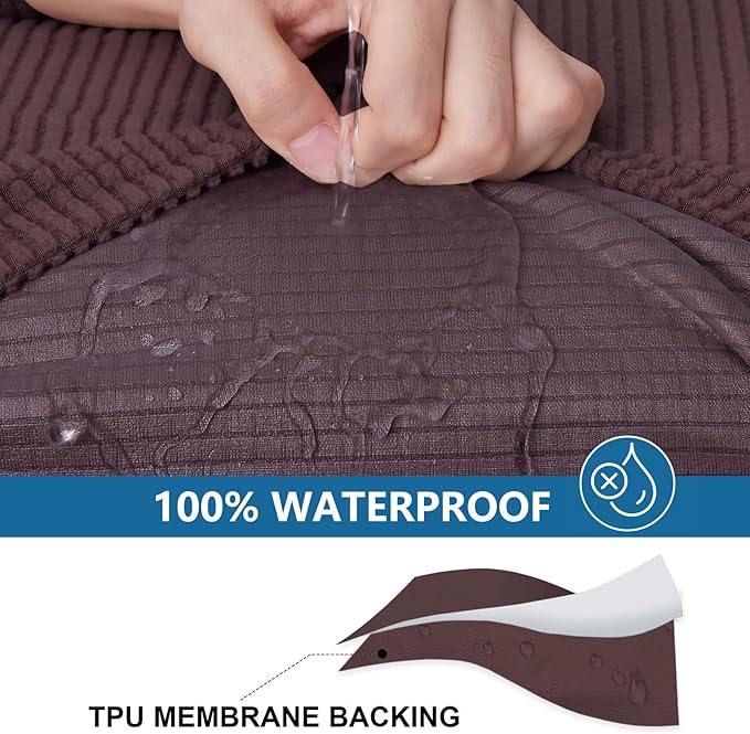 hyha Waterproof Couch Cushion Covers for Pets, Non Slip Sofa Seat Cover for Dogs Washable, Soft Thick Stretch Jacquard Fabric, Sofa Slipcovers with Elastic Bottom (3 Pieces, Chocolate)
