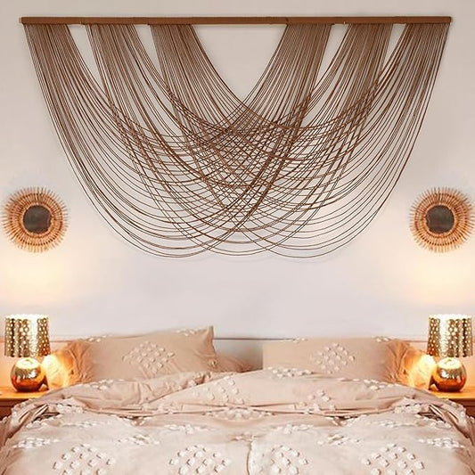 Large Macrame Wall Hanging Brown Die-Dyed 59.00" W x 31.00" L Boho Wall Decor Yarn Tapestry Craftsmanship Home Macrame Wall Decor