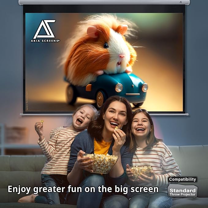 Akia Screens 100 inch Projector Screen Pull Down Manual B 16:10 8K 4K HD 3D Ceiling Wall Mount White Portable Projection Screen Retractable Auto Locking for Indoor Movie Home Theater Office AK-M100X1