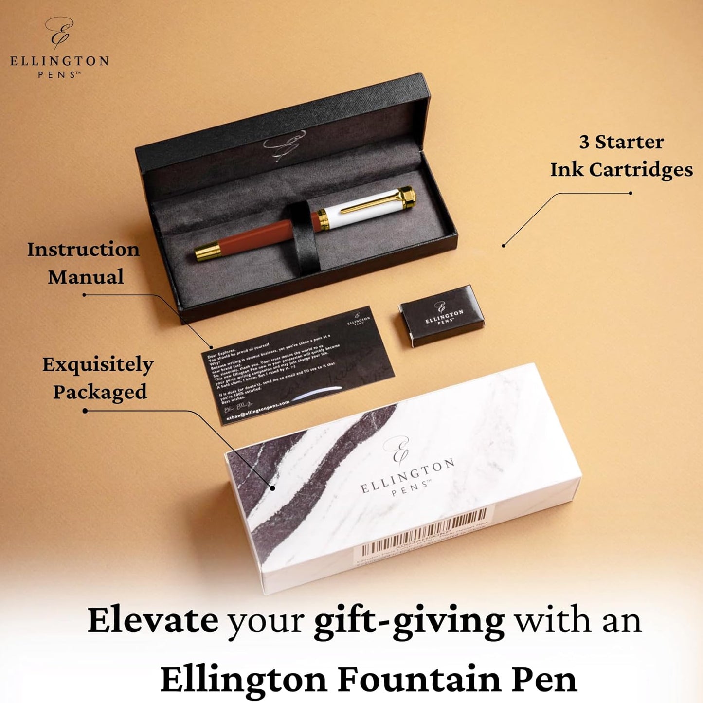 Luxury Fountain Pen Set- Fountain Pens for Writing - Smooth Extra Fine Nib - Includes Refillable Ink Converter, 3 Ink Cartridges [Black & Blue], Gift Box - Elegant Calligraphy