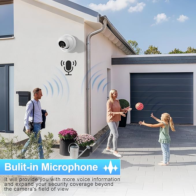 5MP Dome PoE Camera Outdoor Indoor, Wired IP Security Camera, Waterproof IP67, Wide Angle 110° 2.8mm Lens, Night Vision 100ft, Built-in Mic, Human/Vehicle Detection, IND5GR97A (White)