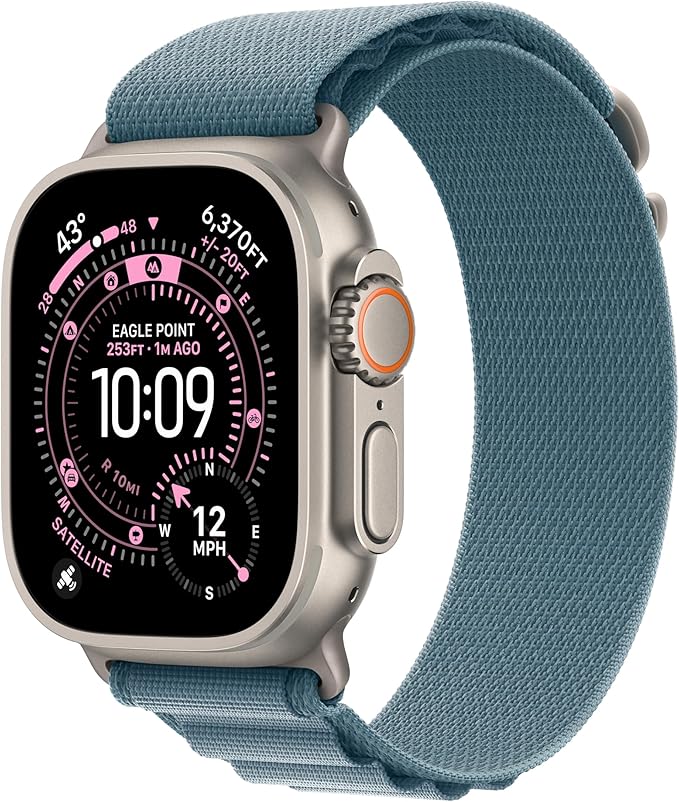 Apple Watch Ultra 3 [GPS + Cellular 49mm] Running & Multisport Smartwatch w/Rugged Titanium Case w/Light Blue Alpine Loop - M. Satellite Communications, Advanced Health & Fitness Tracking