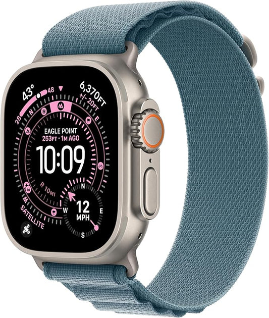 Apple Watch Ultra 3 [GPS + Cellular 49mm] Running & Multisport Smartwatch w/Rugged Titanium Case w/Light Blue Alpine Loop - M. Satellite Communications, Advanced Health & Fitness Tracking