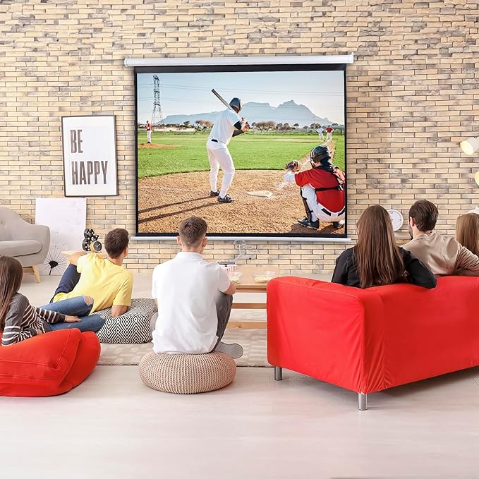 Universal Projector Screen, 72 Inch HD Portable Manual Pull Down Projector Screen, Wall or Ceiling Mounted Retractable Widescreen for Home or Office (4:3 White)