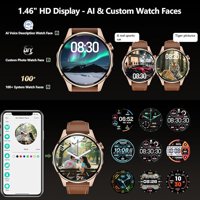 Smart Watch for Men Built-in GPS with Map(Answer/Make Call/Text), 1.46" AI Smartwatch for Android Phones/iPhone, 100+ Sport Mode Fitness Tracker with Health/Sleep Monitor, Compass/Barometer(2 Straps)