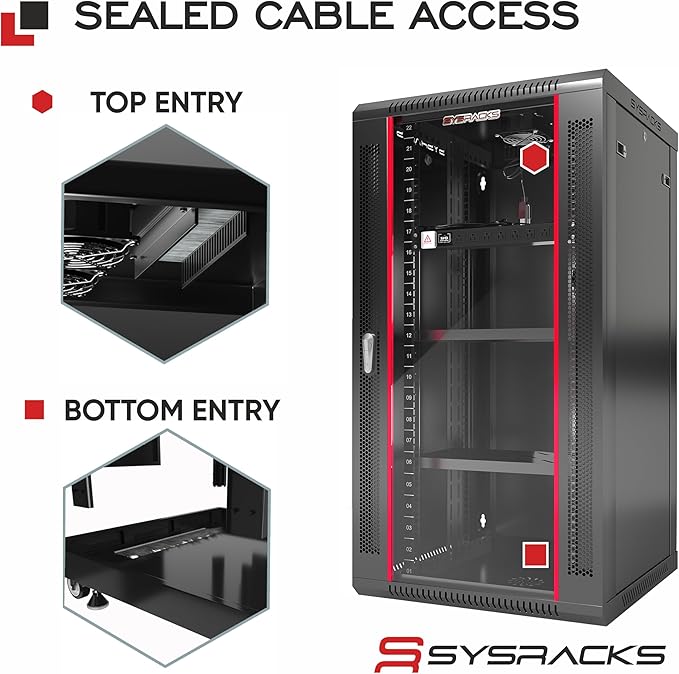 Sysracks - Server Rack – Wall Mount Rack - Locking Cabinet for Network - Electronics - Security - Audio - Video - AV Equipment - Data Rack - Legs/Power Strip/Shelf/Fan - 24-Inch Deep (27U)