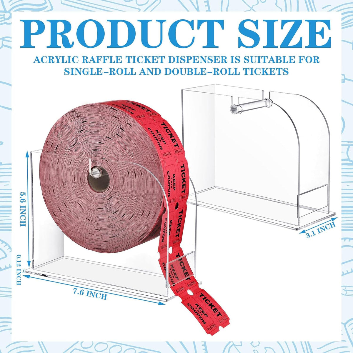 2 Pcs Acrylic Raffle Ticket Dispenser 5.6 x 7.6 x 3.1 Inch Raffle Ticket Holder Stand Dispenser Puller Machine for Single Roll and Double Roll Tickets