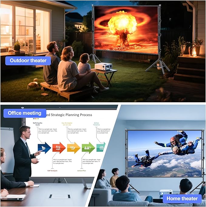 120 inch Projector Screen with Stand,HUANYINGBJB Indoor Projection Screen, Portable 16:9 4K HD Rear Front Movie Screen with Carry Bag for Theater Backyard Movie Night,Cinema School, Churches