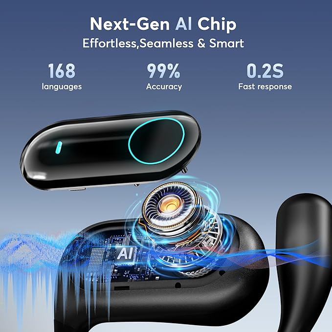 Translation Earbuds,Open Ear Headphones with Real-Time 168 Language,Bluetooth 5.4 Earphones with 400mAh Charging Case,Wireless Earbuds with HD Calling,Stable Connection,50H Long-Lasting Battery