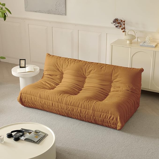 Luxury Sofa Couch Chair, Lazy Floor Seating, Fireside Bean Bag Chair, Ergonomic Tatami Sofa Lounger for Living Room, Bedroom, Office, 3 Seat, Brown