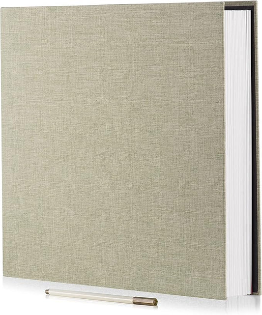Large Photo Album Self Adhesive Scrapbook Album for 4x6 6x8 8x10 Pictures 12.6"x11" Inch 40 Pages Linen Cover Magnetic Photo Album with A Metallic Pen and DIY Sticker(Grass Green)
