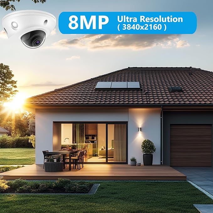 4K 8MP Mini Low Profile Dome PoE IP Camera Indoor 98 Feet Night Vision, 2.8mm Lens 105° Wide Angle, Waterproof IP67, H.265, Compatible with Uniview NVR