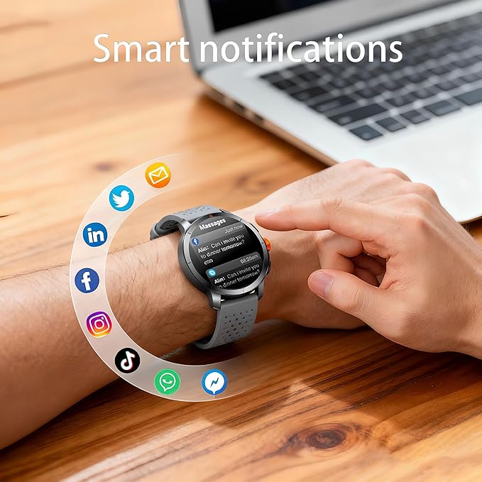 Smart Watch for Men (Answer/Make Call), Built-in GPS, Compass, 1.60" AMOLED, 5ATM Waterproof, Heart Rate SpO2 Sleep Monitor, iPhone Android - Grey
