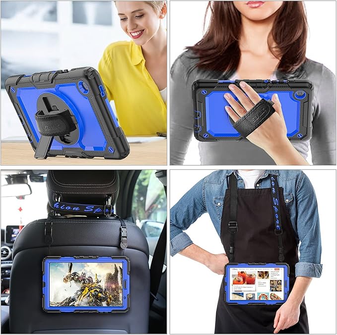 SEYMAC stock Case for Samsung Galaxy Tab A7 Lite 8.7'' with Screen Protector Pencil Holder [360 Rotating Hand Strap] &Stand, Drop-Proof Case for Samsung A7 Lite 2021 SM-T220/T225/T227, Blue/Black