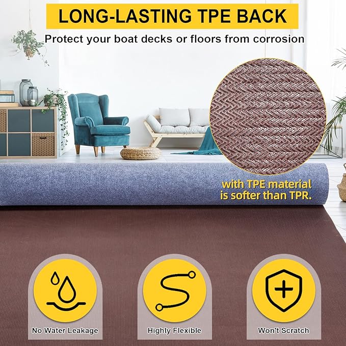 Marine Carpet,6 FT x 18 FT Blue-Gray Indoor Outdoor Carpet 0.2" Thick Boat Carpet with Water-Proof TPE Backing, Non-Slide Outdoor Marine Carpet Roll for Home, Patio, Porch, Deck