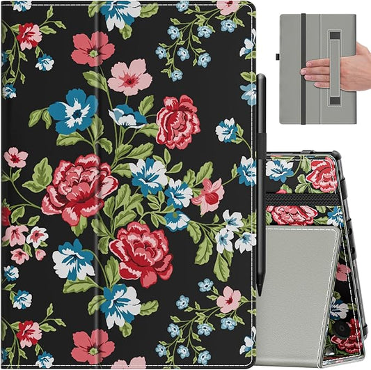 VORI Case for All-New Amazon Kindle Fire HD 10 Tablet (13th/11th Generation 2023/2021 Release) and Fire HD 10 Plus - Slim Folding Stand Folio Cover with Auto Wake/Sleep & Hand Strap, Rose Floral