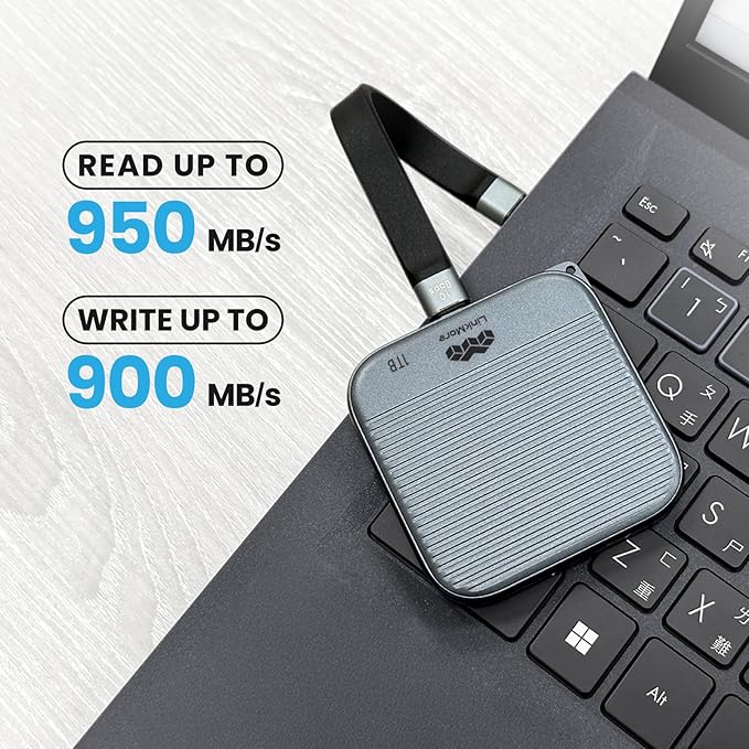 LinkMore 1TB Magnetic External SSD – 950MB/s Read – for ProRes 4K – Portable SSD Compatible with MagSafe, USB-C, USB-A, PC (NR P100)