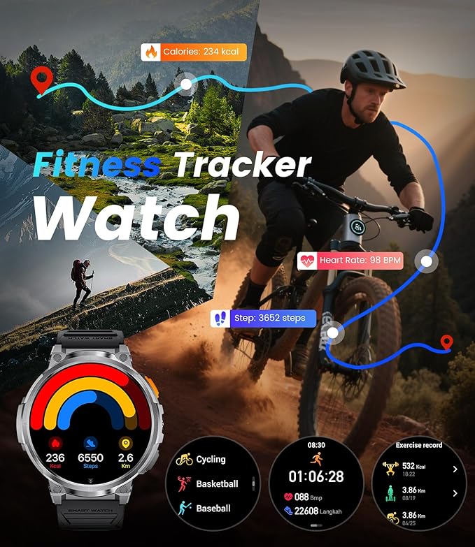 LIGE Smart Watches for Men with 730mAh Battery, 1.85" HD Smart Watch with Flashlight/Make/Answer Call/120+Sports Mode Fitness Tracker/Sleep Monitoring, iOS Android Waterproof Military SmartWatches