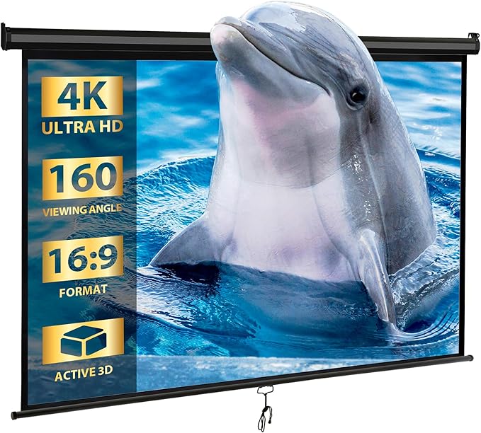 SUPER DEAL 80'' 16:9 HD Projection Screen Foldable Anti-Crease Portable Projector Movie Screen Manual Pull Down for Home Theater Presentation Education Outdoor Indoor Public Display, Black