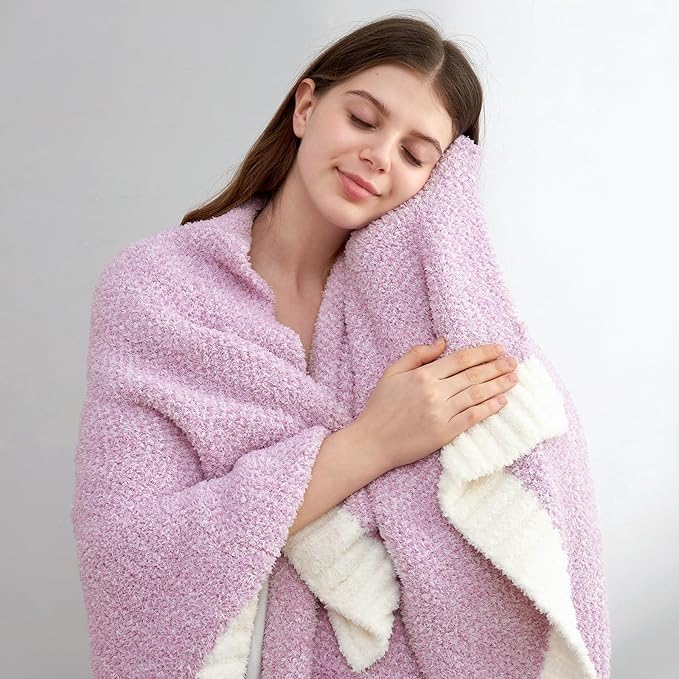 Snuggle Sac Lilac Throw Blanket for Couch, Super Soft Warm Blankets Cozy Knit Fuzzy Lightweight Throws for Sofa, Bed, Living Room, Heather Lilac, 50x70 inches