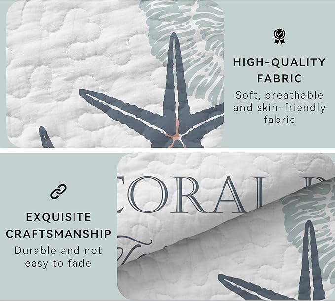 Coastal Bedding King Size 2 Shams, Nautical Beach Comforter Sets Ocean Bedspreads Coastal Coverlet Summer Bedding, 96''x106''