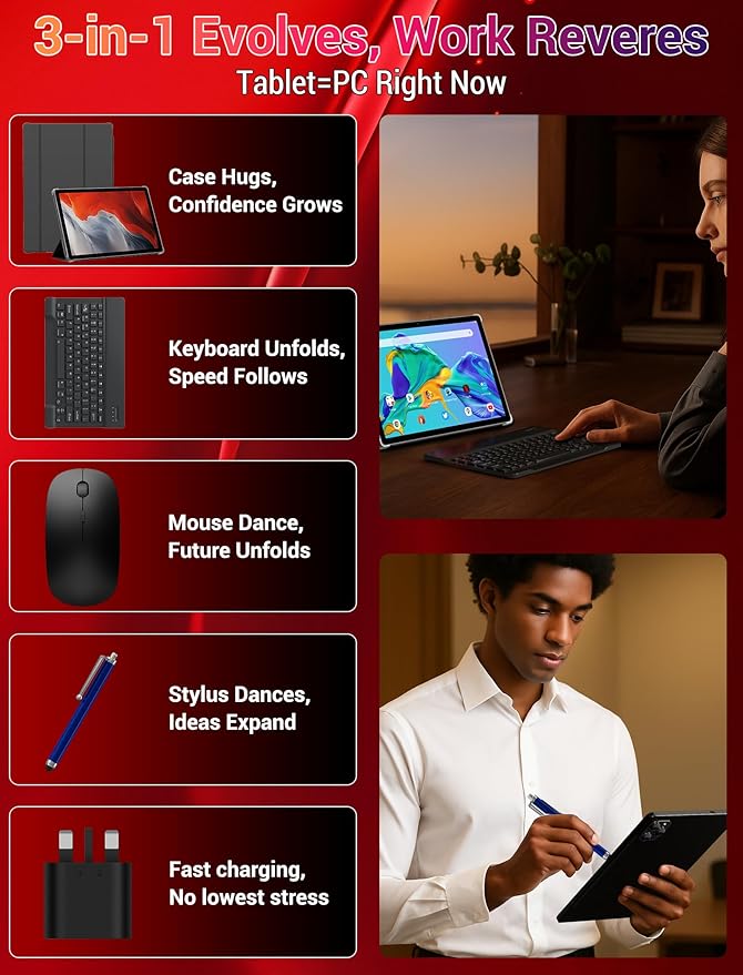 2025 Android 15 Tablet 11 Inch with Keyboard Stylus Mouse: 2K IPS Tablette (2000x1200) 丨Widevine L1,36GB+256GB(1TB TF), 5G/2.4G WiFi, 8-Core, 8000mAh,8+13MP, AnTuTu 255K丨GMS丨FCC丨CE- Gray