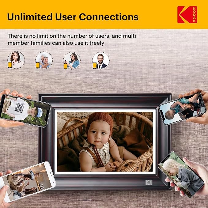 KODAK WiFi Digital Picture Frame, 1920 x 1200 HD Touchscreen Digital Photo Frame, 10.1 Inches Intelligent Electronic Picture Frame with 32 GB,Auto-Rotate, Share Moments Instantly Gifts(Wood Frame)