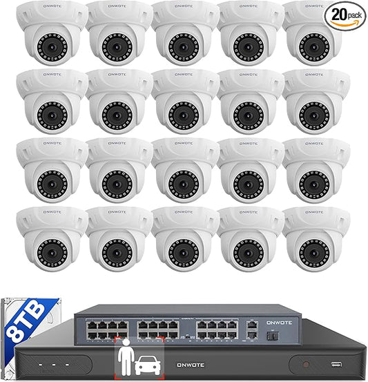 ONWOTE 12MP NVR 32 Channel Security Camera System PoE, Face Recognition & AcuSearch, 20x 5MP 30FPS Outdoor Audio PoE IP Cameras，32CH 6K 4K Commercial NVR 8TB, 4 HDD Ports Support 40TB, Business CCTV