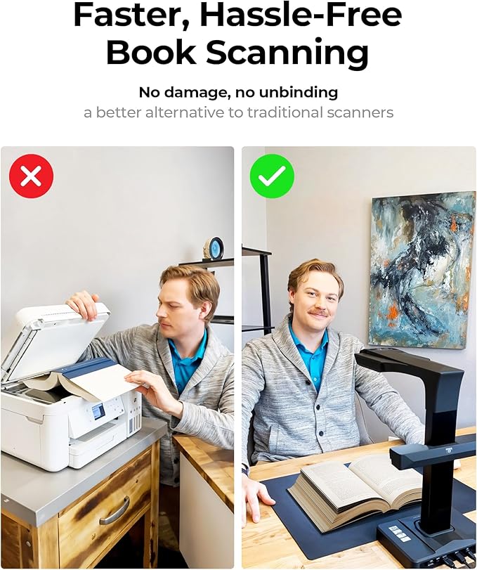 CZUR ET MAX Overhead Book Scanner, 38MP High-Resolution Document Scanner with Curve-Flattening, Auto Page Detection, OCR, HDMI Output, Compatible with Windows/Mac/Linux