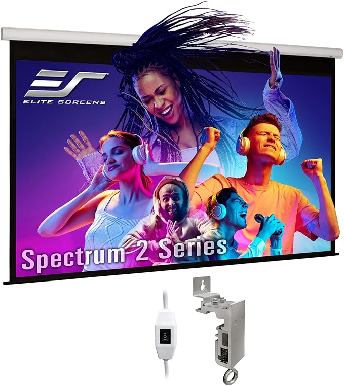 Elite Screens Spectrum2, 100-inch 16:9, 12-inch Drop, Electric Motorized Drop Down Projection Projector Screen, SPM100H-E12