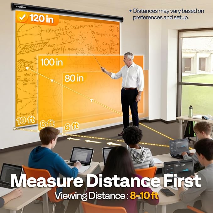 VIVOHOME 120 Inch 1:1 Pull Down Projector Screen, HD 4K Retractable Movie Screen for Indoor Home Theater and Office, Manual Projection Screen with Auto Locking (84Wx84H Inch Display Area)