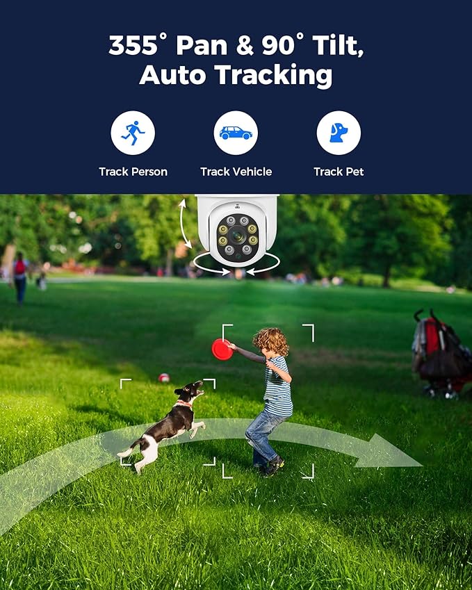 Hiseeu 2Pcs 5MP Security Camera PTZ Wireless Cameras Two Way Vioice Surveillance Camera Full Color Night Vision, IP66 Waterproof 24/7 Record for Outdoor Home Security Compatible Alexa