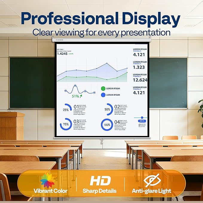 VIVOHOME 120 Inch 1:1 Pull Down Projector Screen, HD 4K Retractable Movie Screen for Indoor Home Theater and Office, Manual Projection Screen with Auto Locking (84Wx84H Inch Display Area)