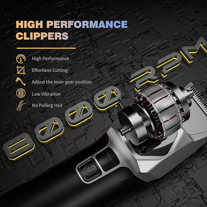 Professional Hair Clippers for Men - 8000RPM Brushless Motor & 440C Steel Blades, Barber-Grade Cordless Clippers & Trimmer Set for Fade Designs, Hair Cutting Tools for Professional Barbers