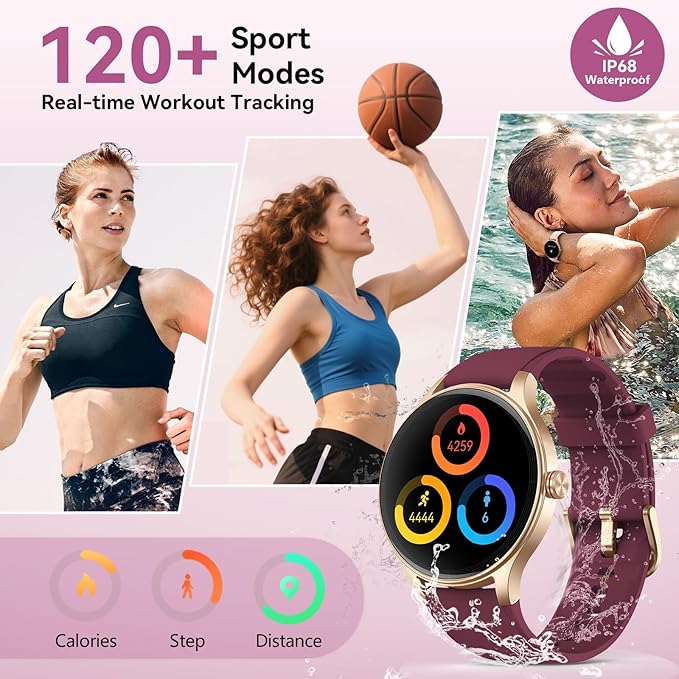 Smart Watches for Women/Men, 1.27" HD Smartwatch Fitness Tracker with Bluetooth Calls (Make/Answer), Heart Rate/SpO2/Sleep Monitor, 12 Days Battery, IP68 Waterproof - Purple