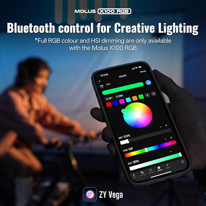 ZHIYUN MOLUS X100 RGB Standard 100W Video Light [Official] V2 Upgraded Version Professional Photography Light Portable Continuous Output Lighting 2500K~10000K CRI≥95 TLCI≥97 Only 384g (No Battery)