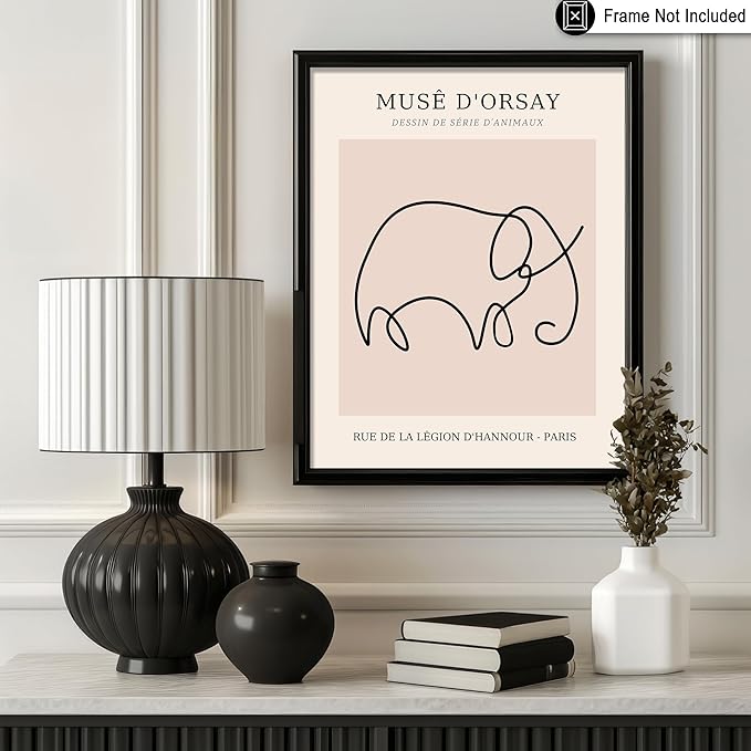 Poster Master Vintage Poster - Retro One Line Elephant Drawing Print - Elephant Art - Minimal Gift for Men, Women, Animal Lover - Abstract Wall Decor for Home, Office - 8x10 UNFRAMED Wall Art