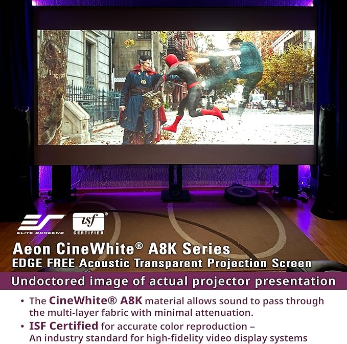 Elite Screens Aeon CineWhite A8K, 138-INCH Diag, 16:9 Aspect Ratio, ISF Certified 8K Ultra HD Home Theater Fixed Frame Edge Free Projection Sound Transparent Perforated Weaved, AR138H-A8K