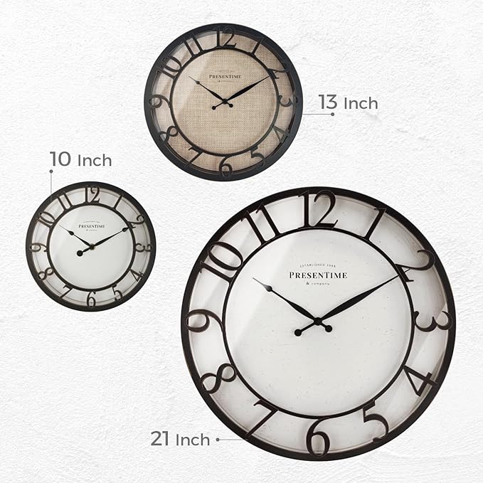 Presentime & Co 10" Farmhouse Series Wall Clock, Vintage Style, Retro Clock, Silent no Ticking, Oil Rubbed Bronze Finish